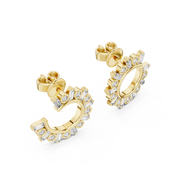 Gold Ornate Petal Halo Drop Earrings Right View