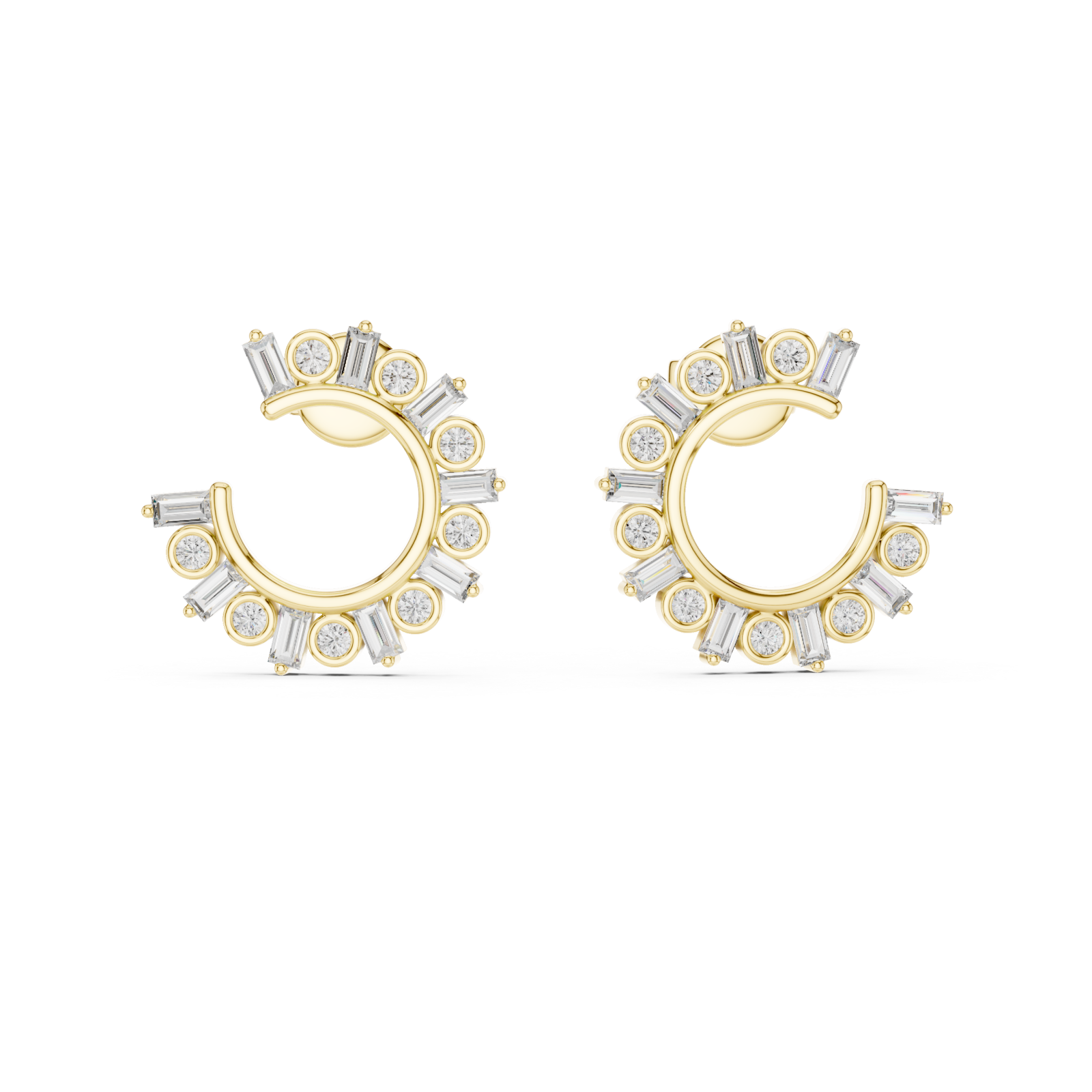  Gold Ornate Petal Halo Drop Earrings Front View