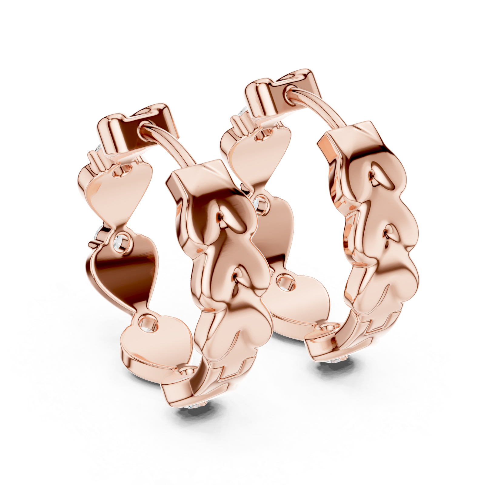  Rose Gold Serenade of Hearts Modern Earrings Side View