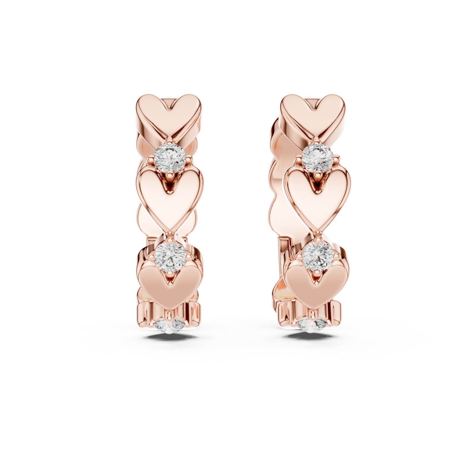  Rose Gold Serenade of Hearts Modern Earrings Front View