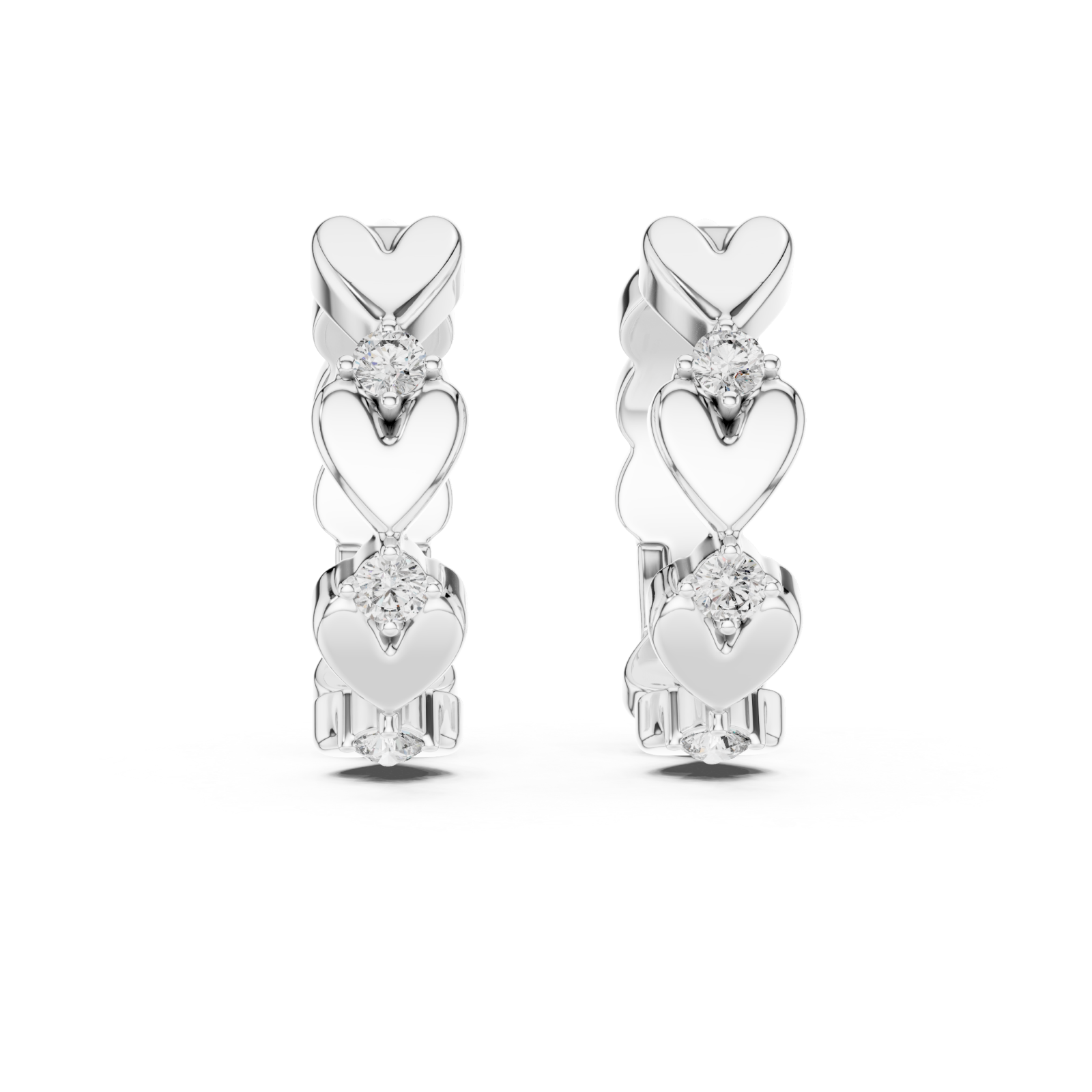  White Gold Serenade of Hearts Modern Earrings Front View