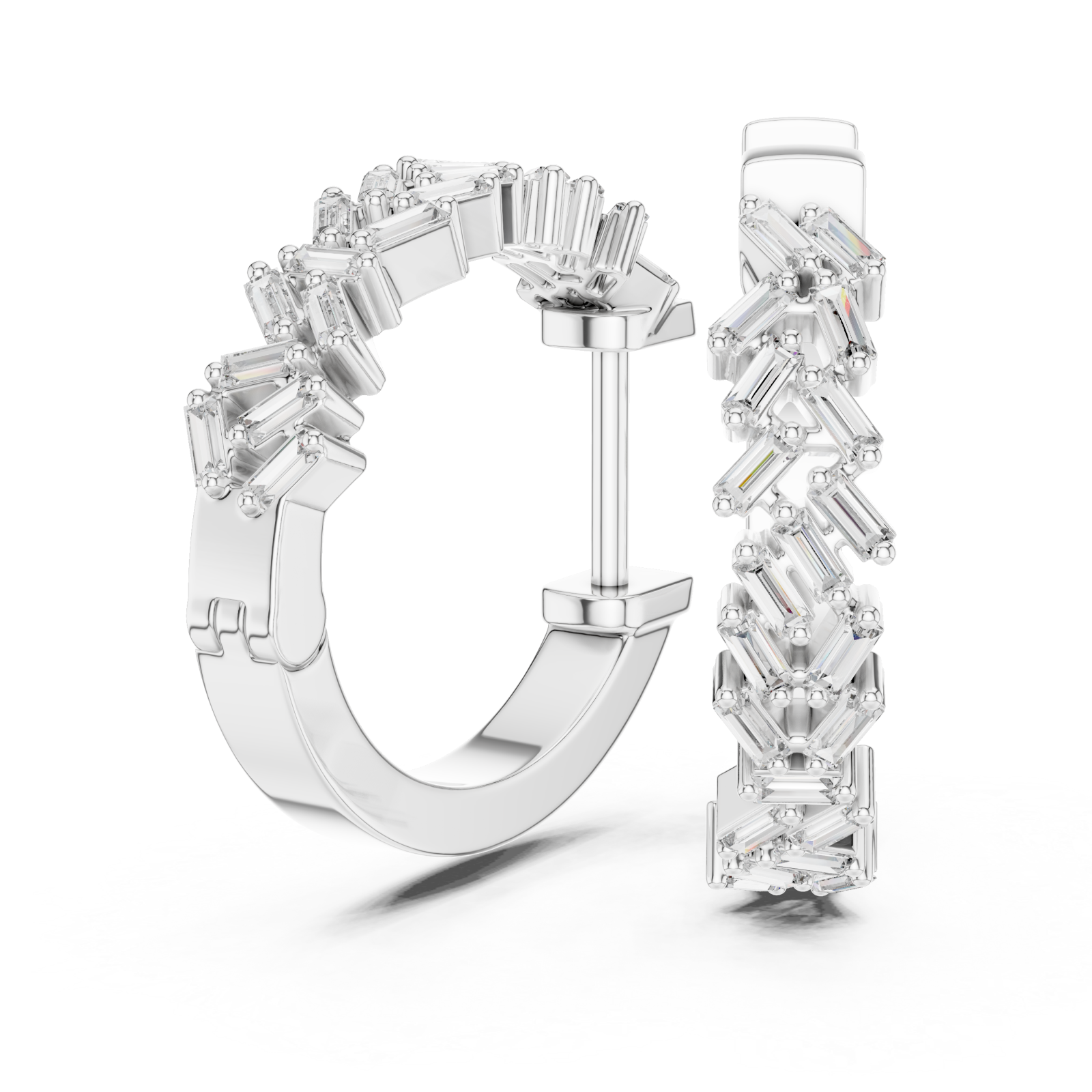  White Gold Timeless Crest Structured Hoop Earrings Left View