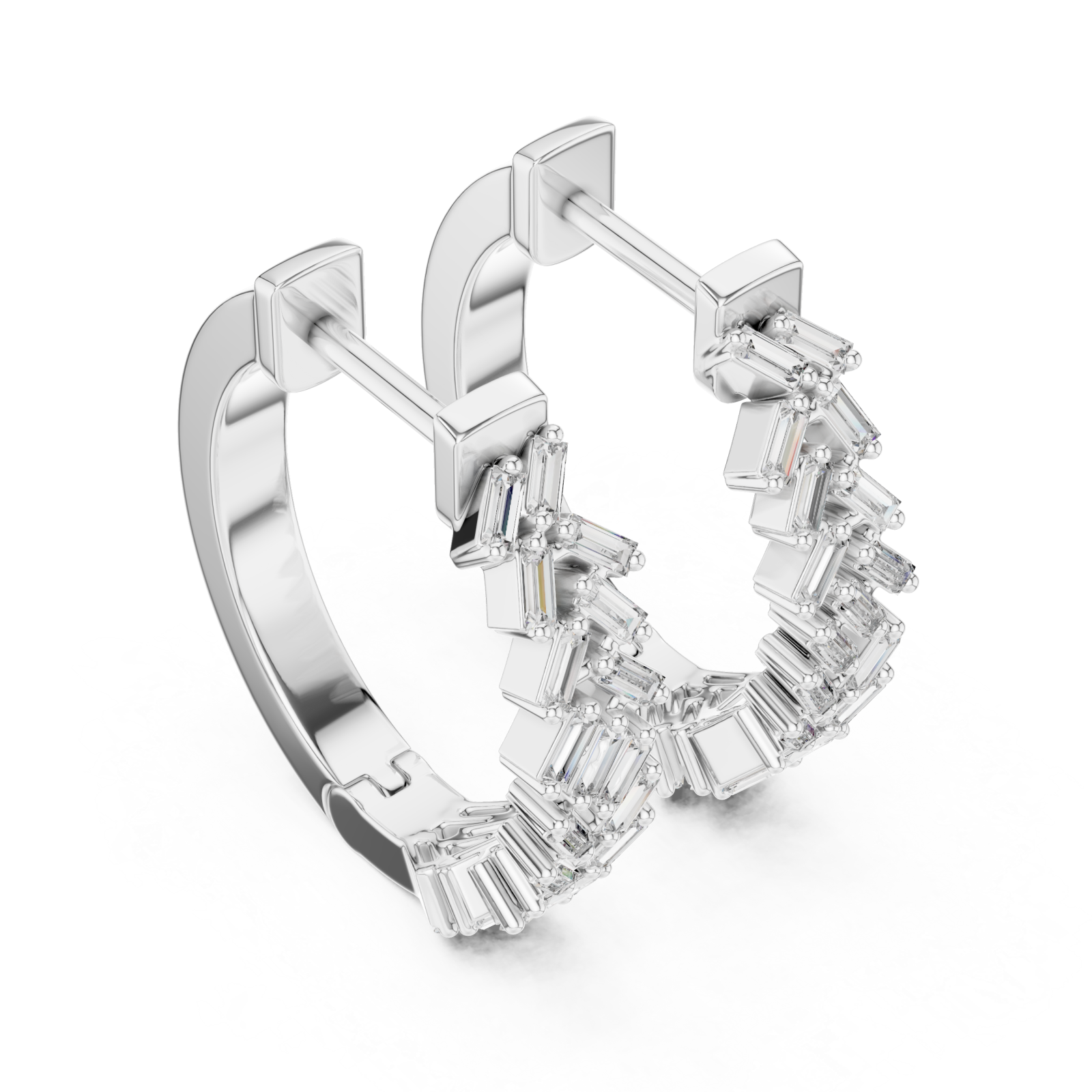  White Gold Timeless Crest Structured Hoop Earrings Right View