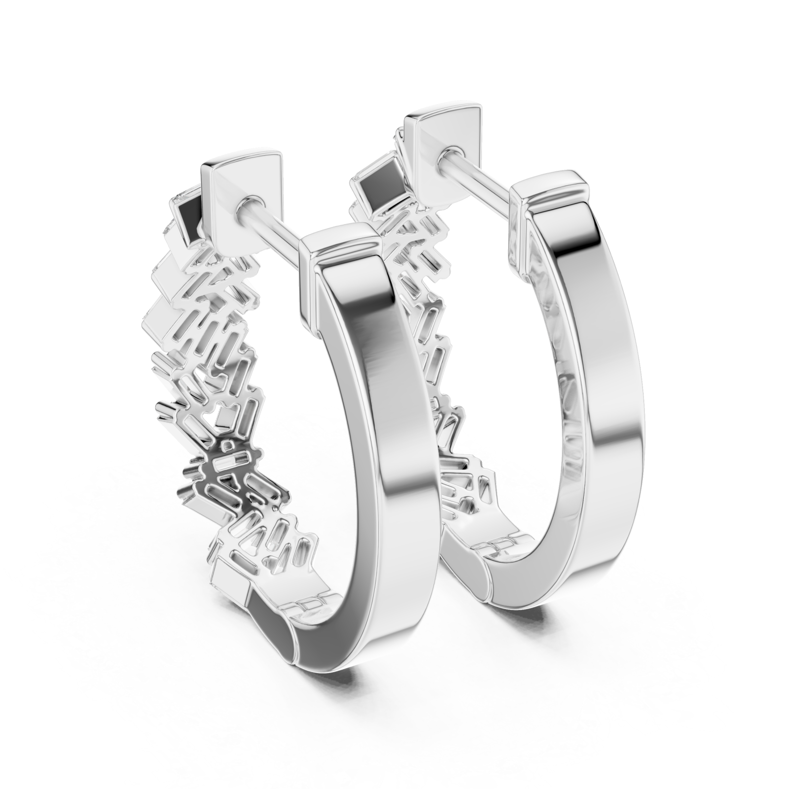  White Gold Timeless Crest Structured Hoop Earrings Side View