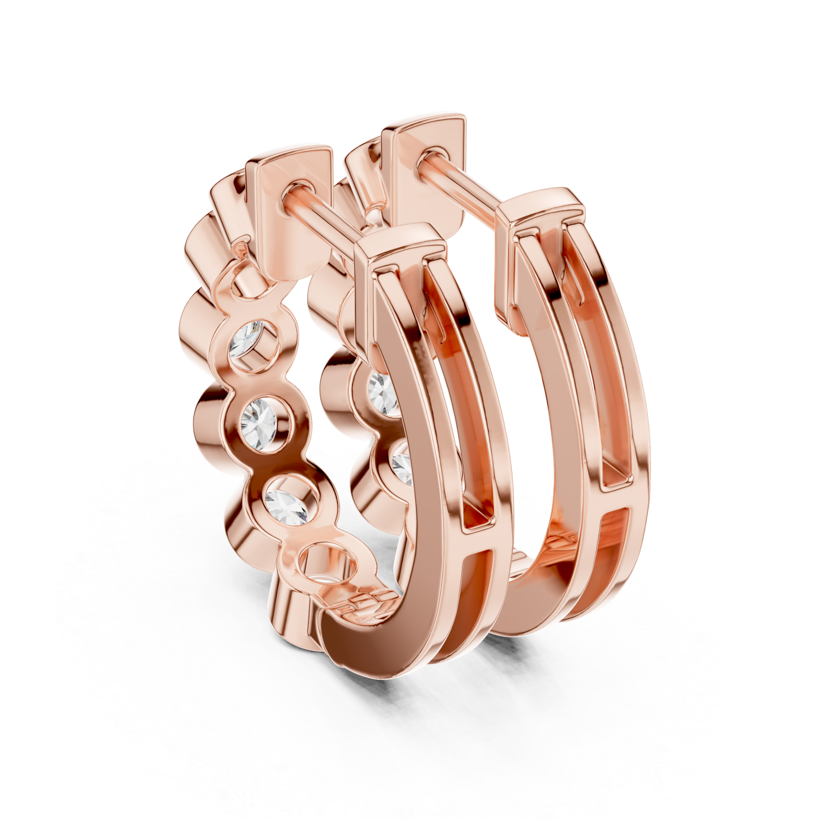  Rose Gold Enchanted Halo Row Earrings Side View