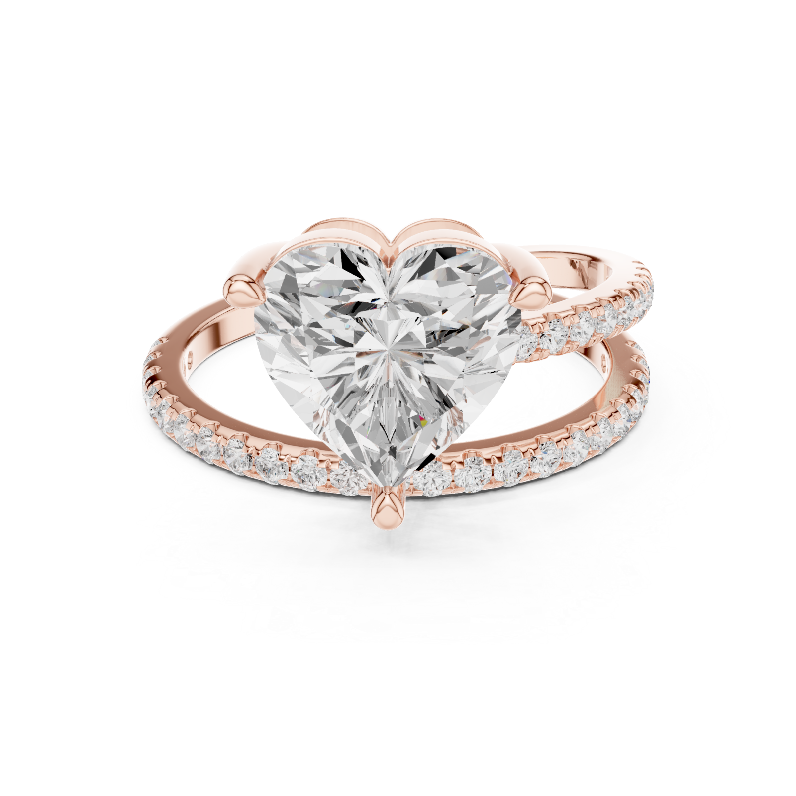  Rose Gold Luminous Heart Ascend Embrace Band Ring Front View