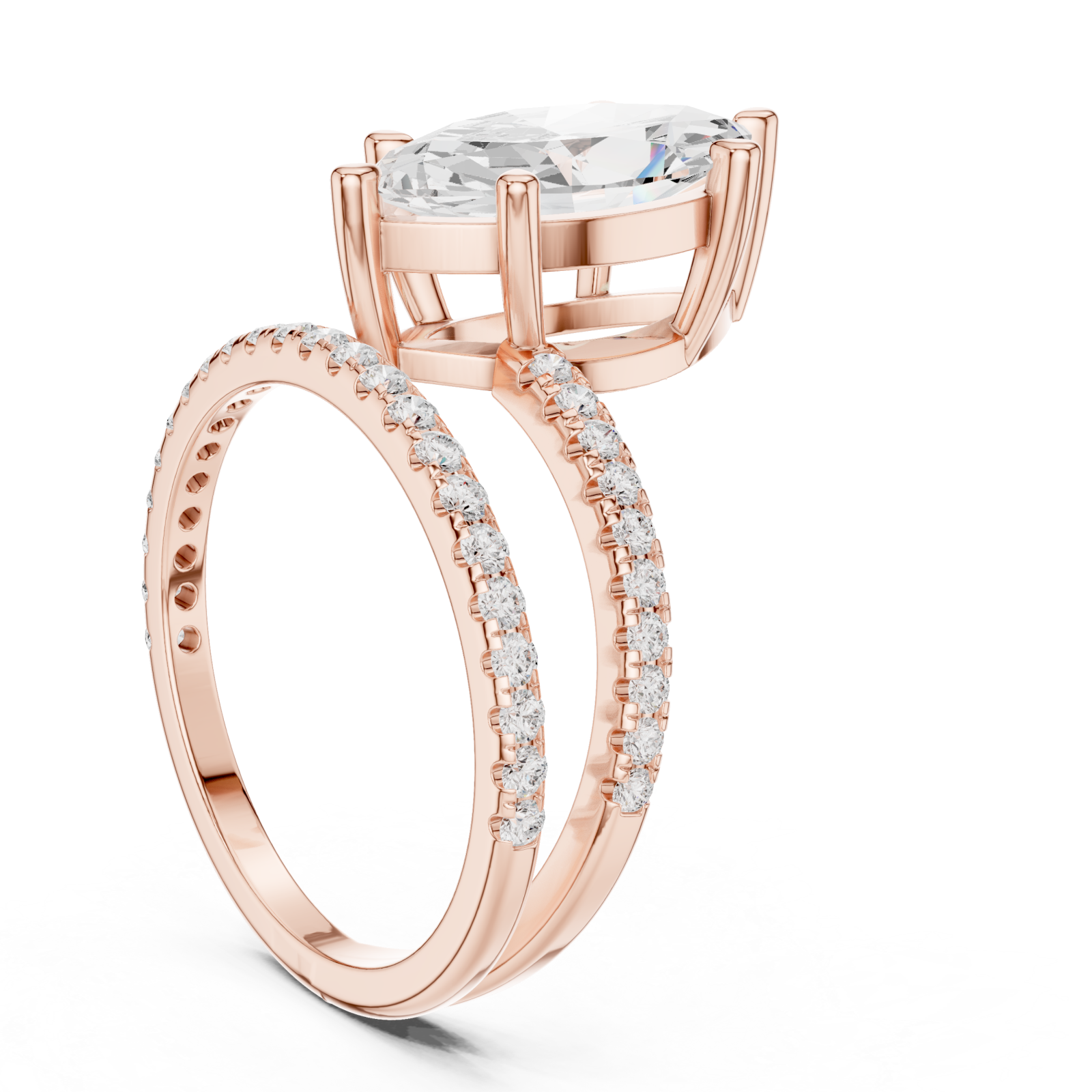  Rose Gold Enchanted Marquis Wave Accent Ring Left View