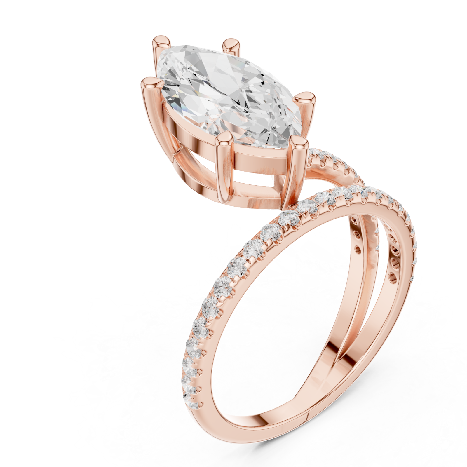  Rose Gold Enchanted Marquis Wave Accent Ring Right View