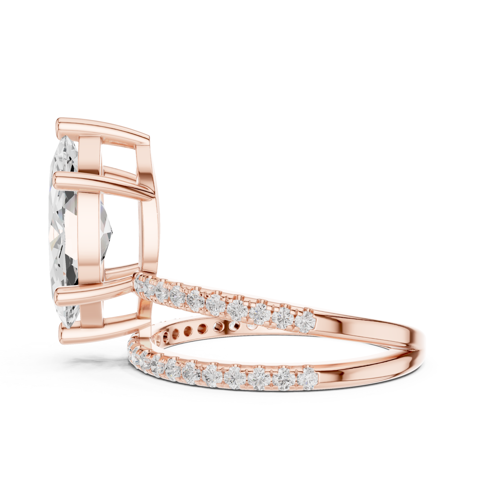  Rose Gold Enchanted Marquis Wave Accent Ring Side View