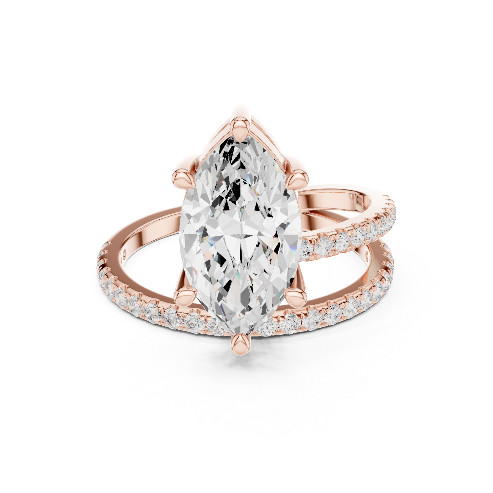  Rose Gold Enchanted Marquis Wave Accent Ring Front View