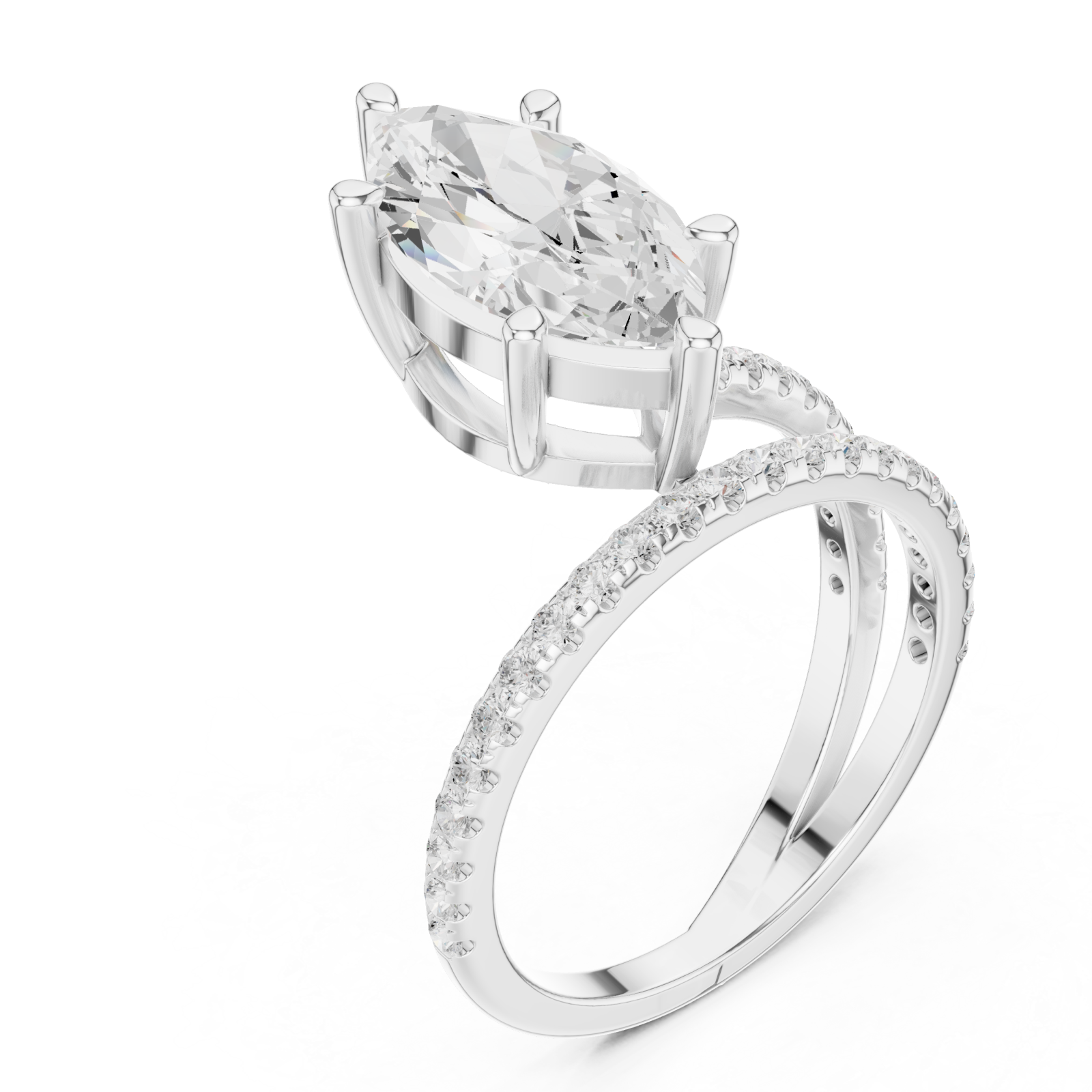  White Gold Enchanted Marquis Wave Accent Ring Right View