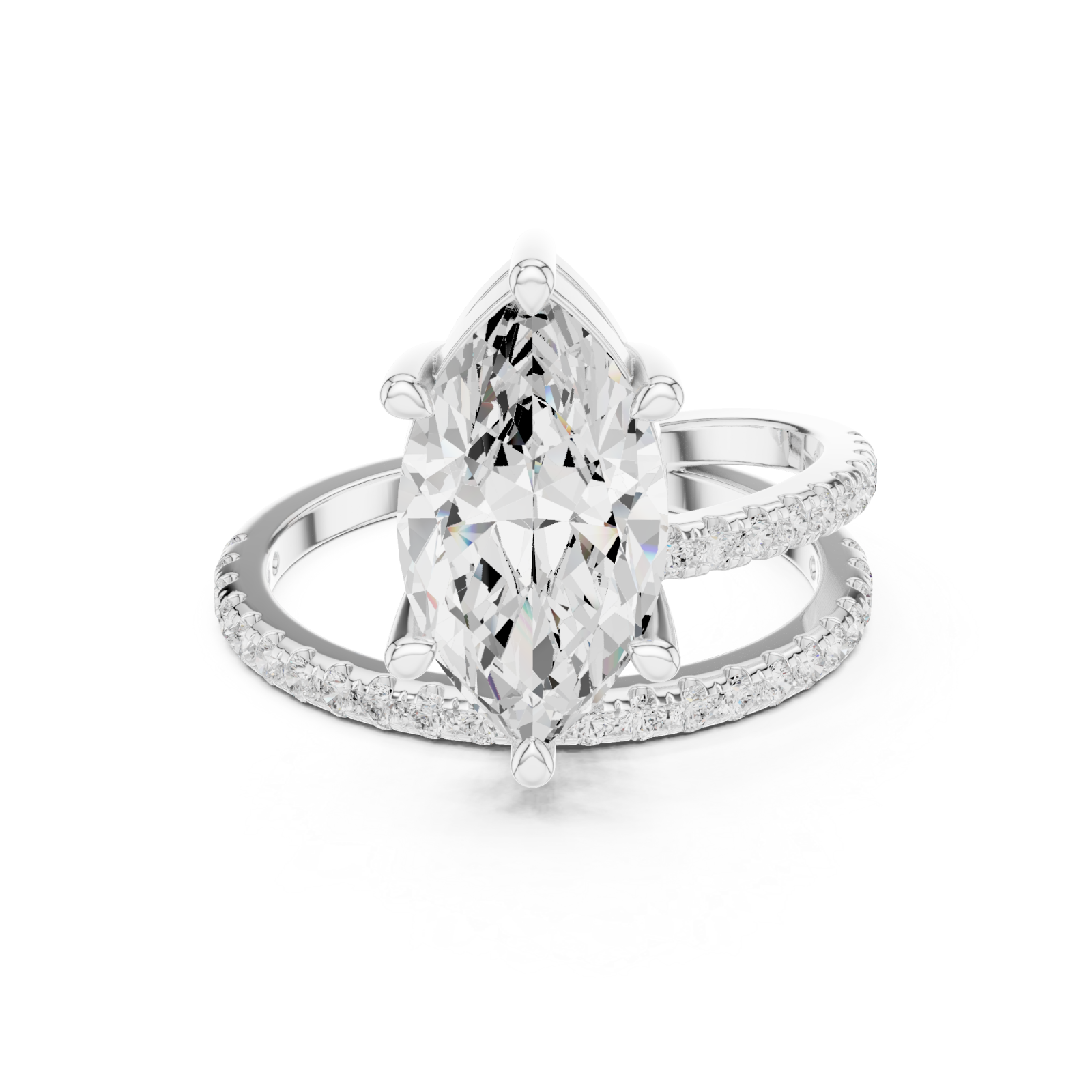  White Gold Enchanted Marquis Wave Accent Ring Front View