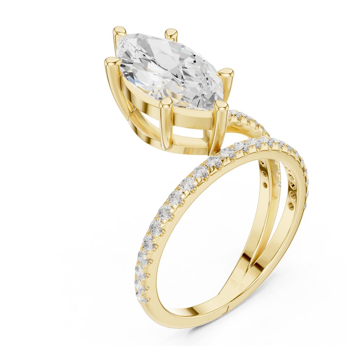 Gold Enchanted Marquis Wave Accent Ring Right View