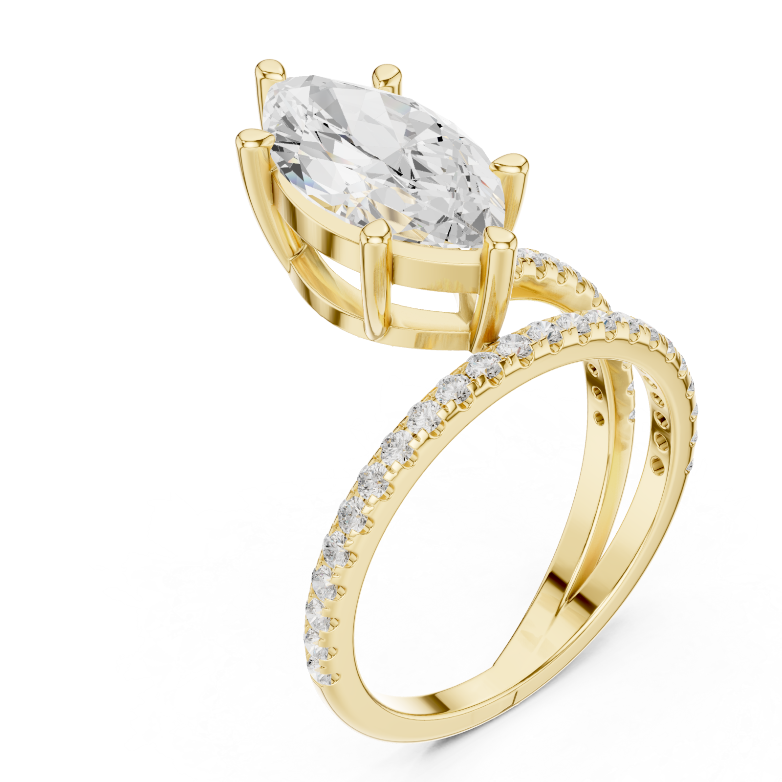 Gold Enchanted Marquis Wave Accent Ring Right View