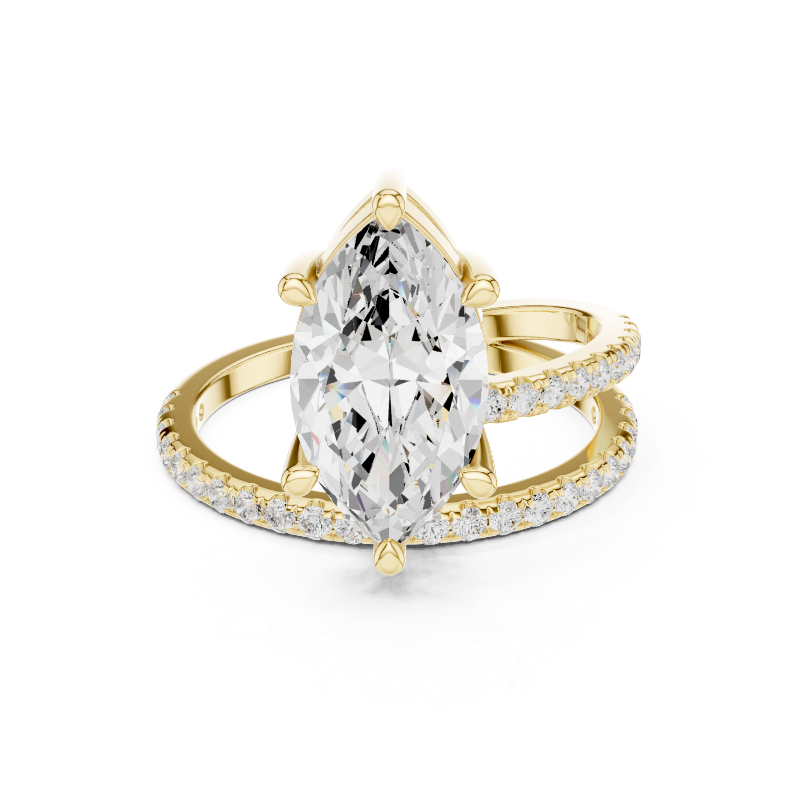  Gold Enchanted Marquis Wave Accent Ring Front View