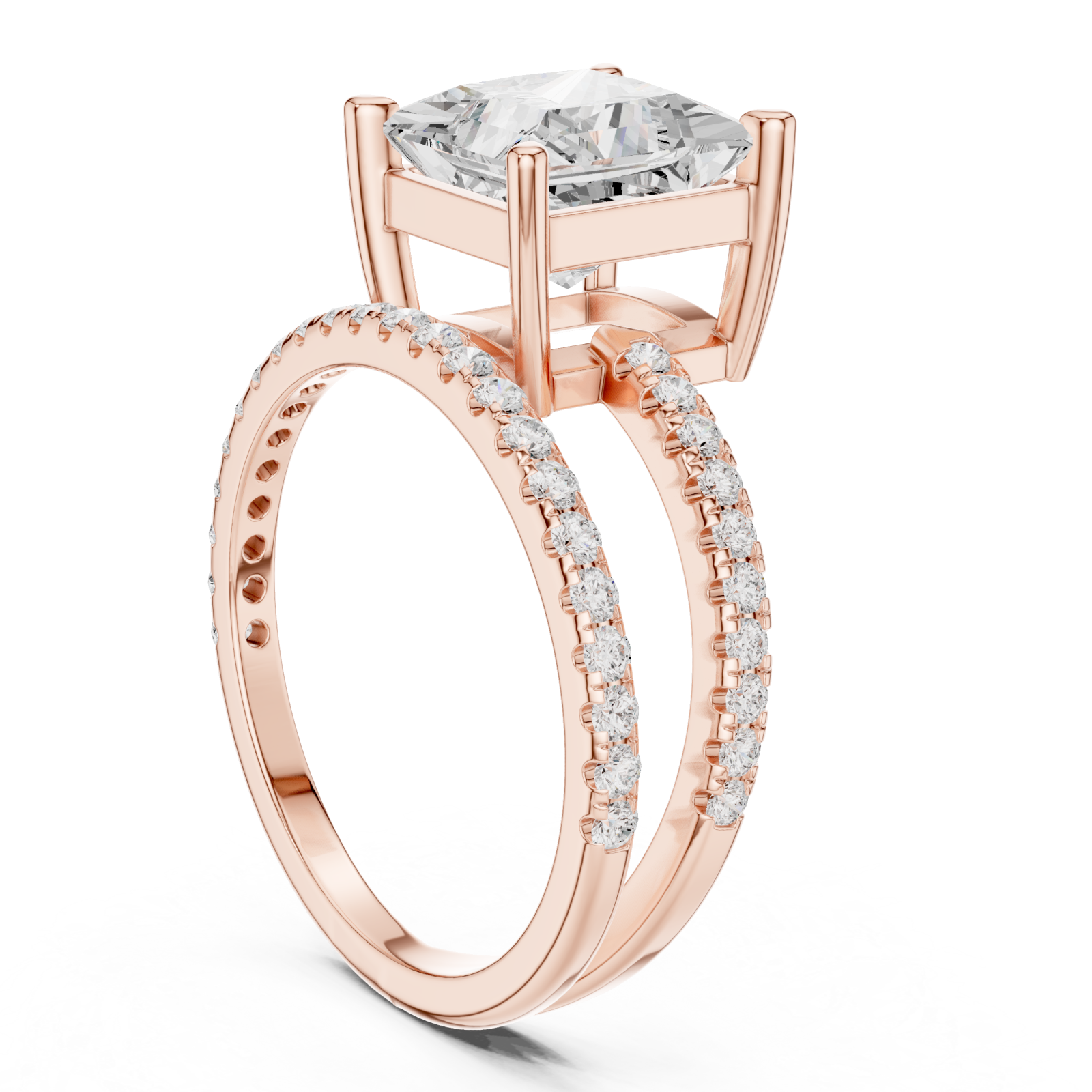  Rose Gold Radiant Crown Solitaire Band Ring Left View