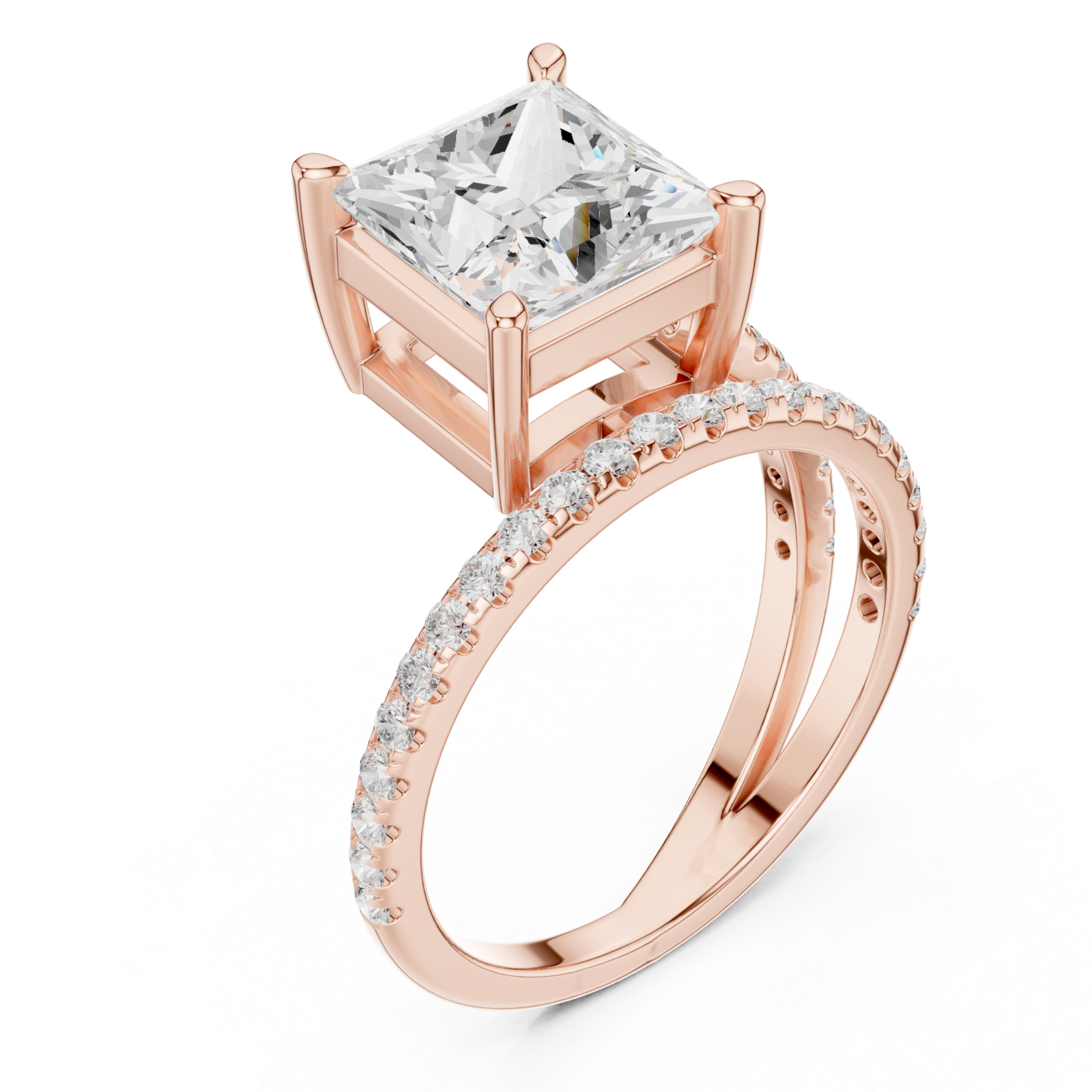  Rose Gold Radiant Crown Solitaire Band Ring Right View