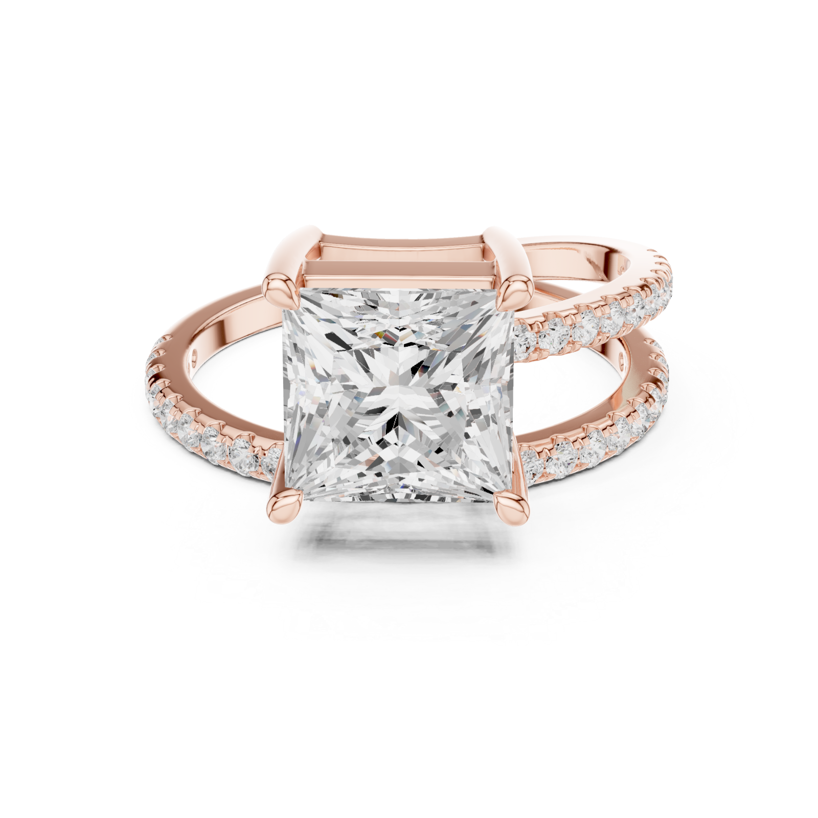  Rose Gold Radiant Crown Solitaire Band Ring Front View