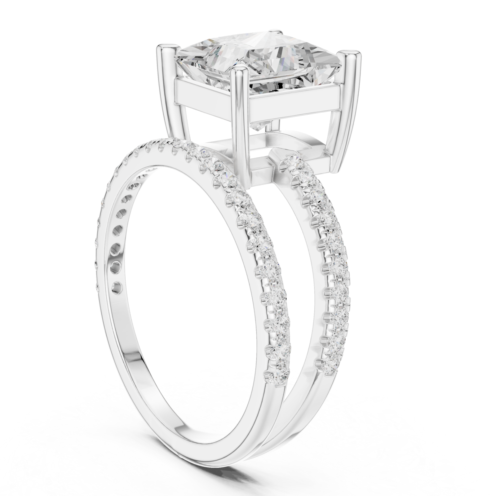  White Gold Radiant Crown Solitaire Band Ring Left View