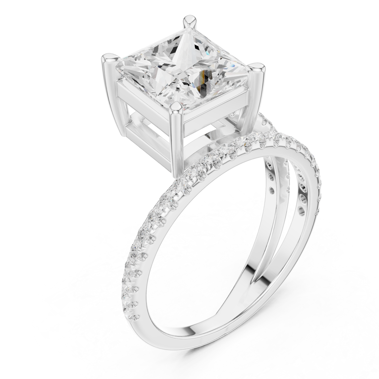  White Gold Radiant Crown Solitaire Band Ring Right View