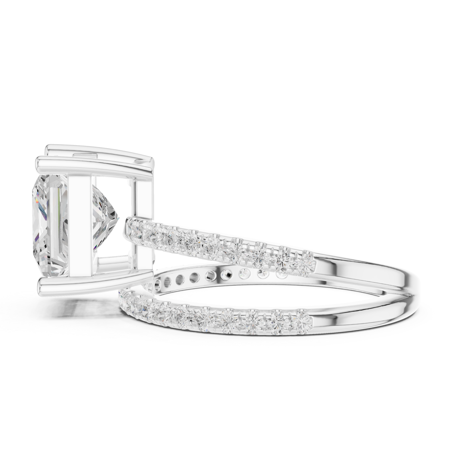  White Gold Radiant Crown Solitaire Band Ring Side View