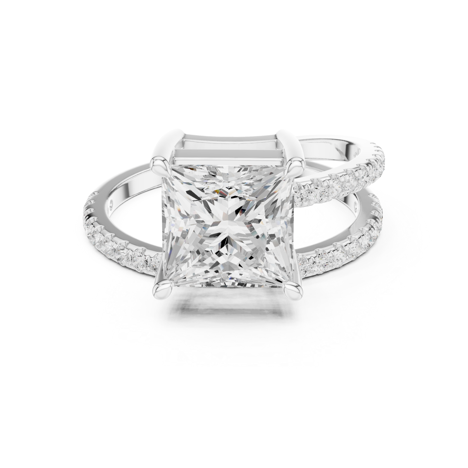  White Gold Radiant Crown Solitaire Band Ring Front View