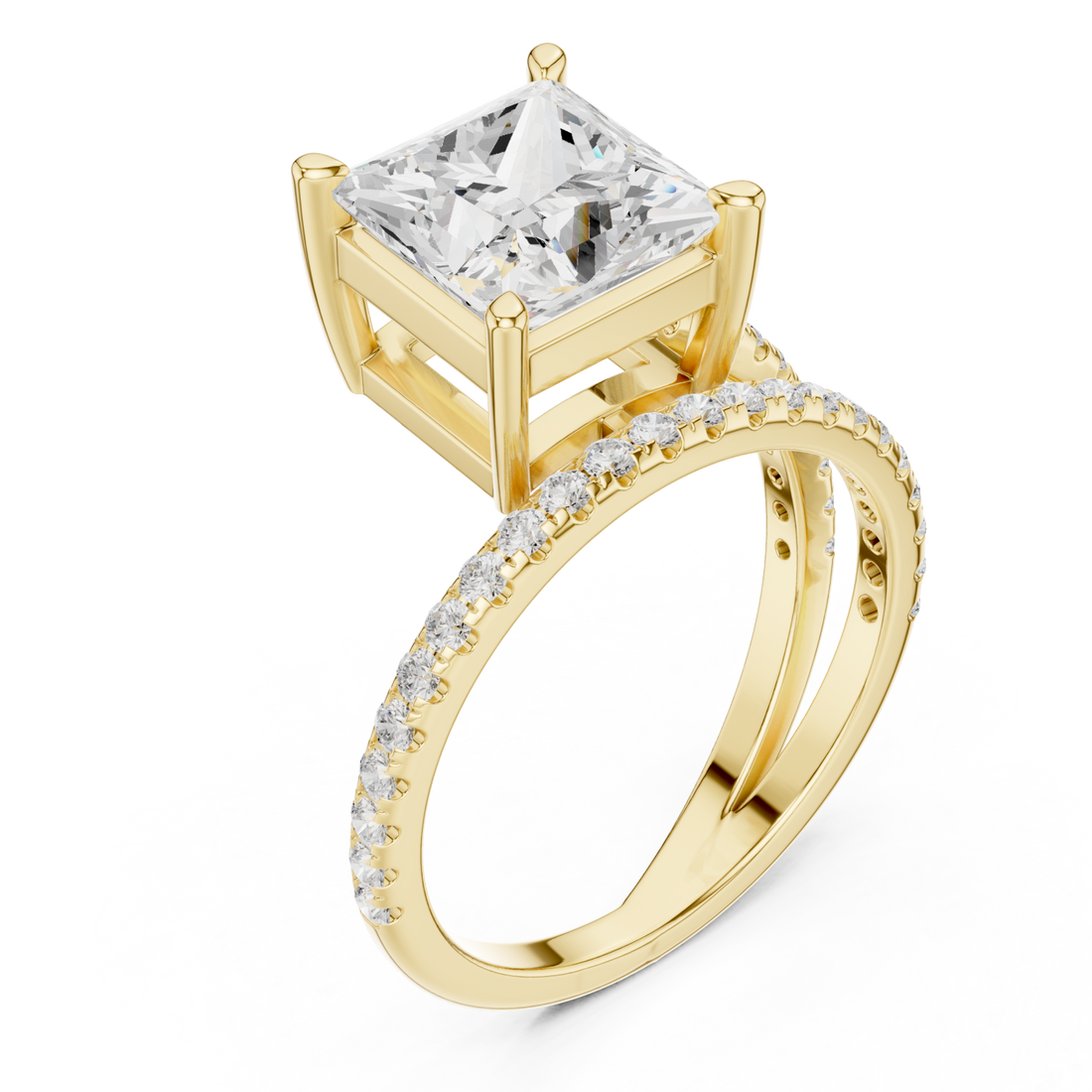 Gold Radiant Crown Solitaire Band Ring Right View