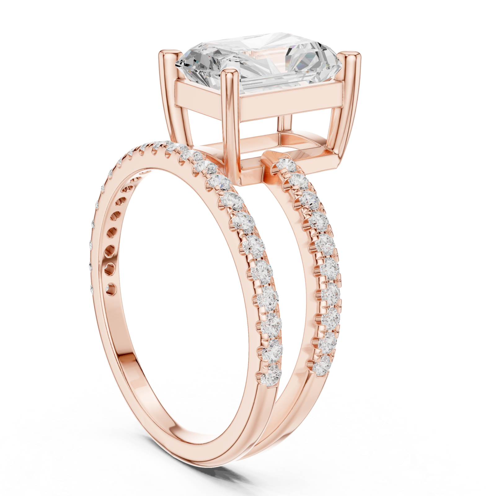  Rose Gold Enchanting Evening Banded Solitaire Ring Left View