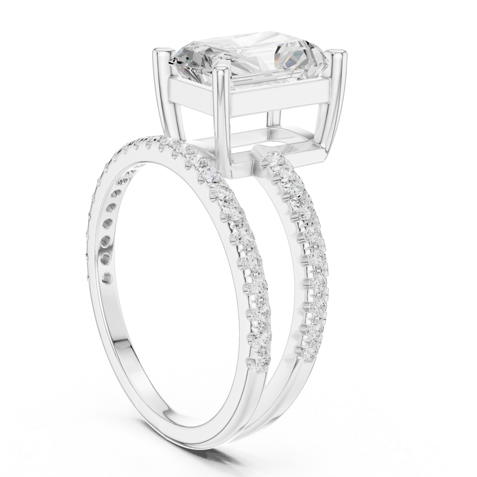  White Gold Enchanting Evening Banded Solitaire Ring Left View