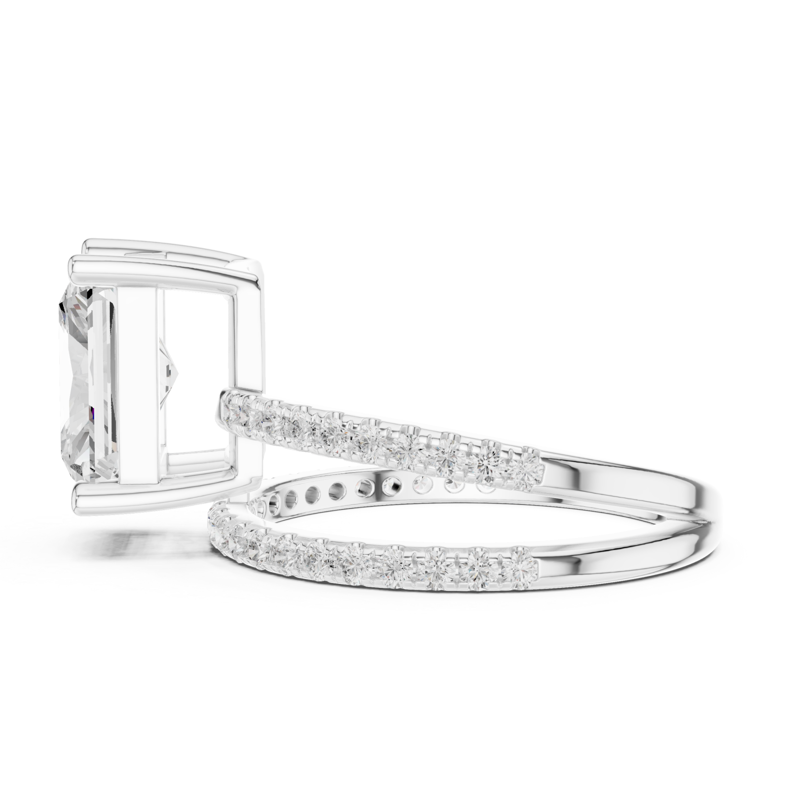  White Gold Enchanting Evening Banded Solitaire Ring Side View