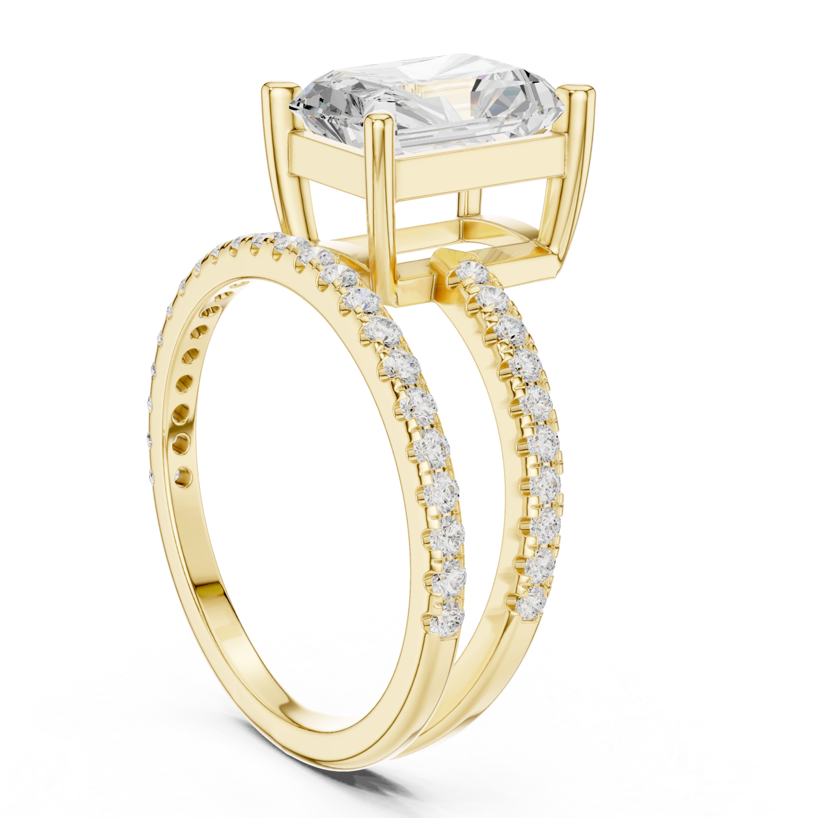  Gold Enchanting Evening Banded Solitaire Ring Left View