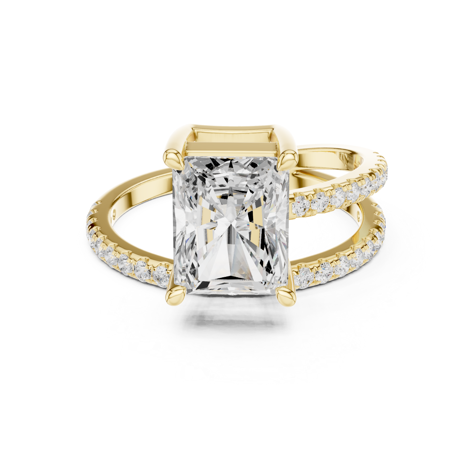  Gold Enchanting Evening Banded Solitaire Ring Front View