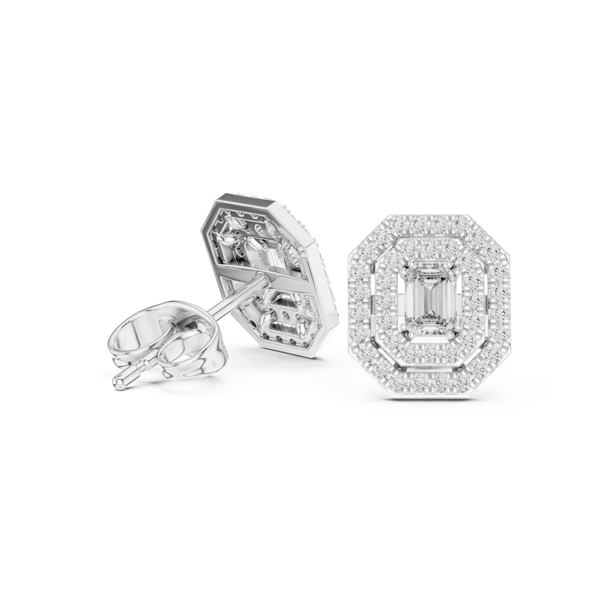 Pristine Double Halo Octagon Studs