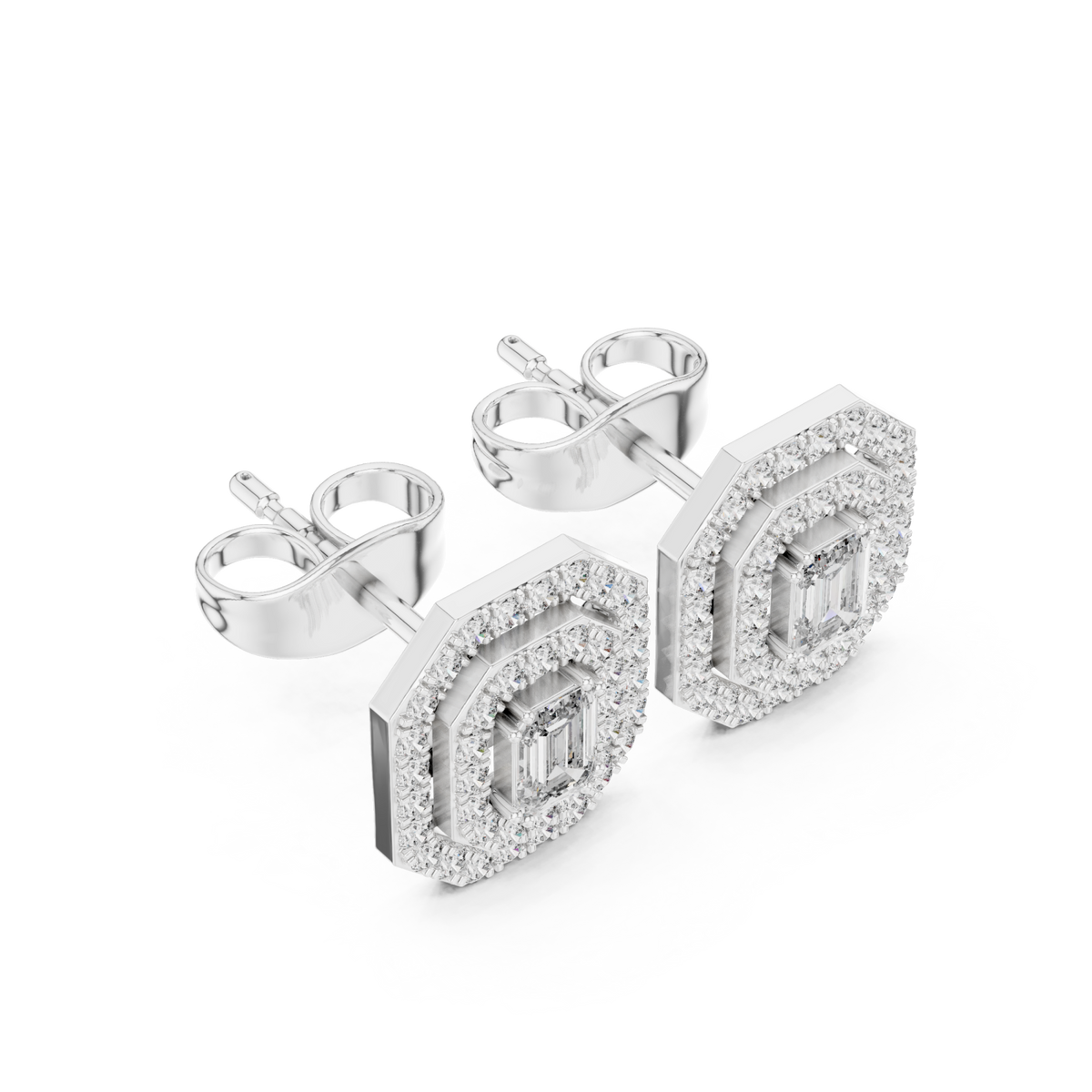 Pristine Double Halo Octagon Studs
