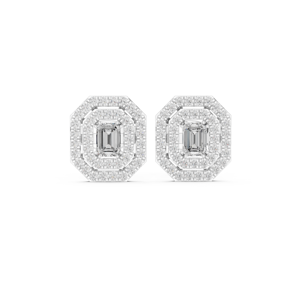 Pristine Double Halo Octagon Studs