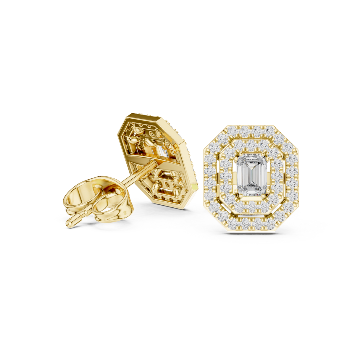 Pristine Double Halo Octagon Studs