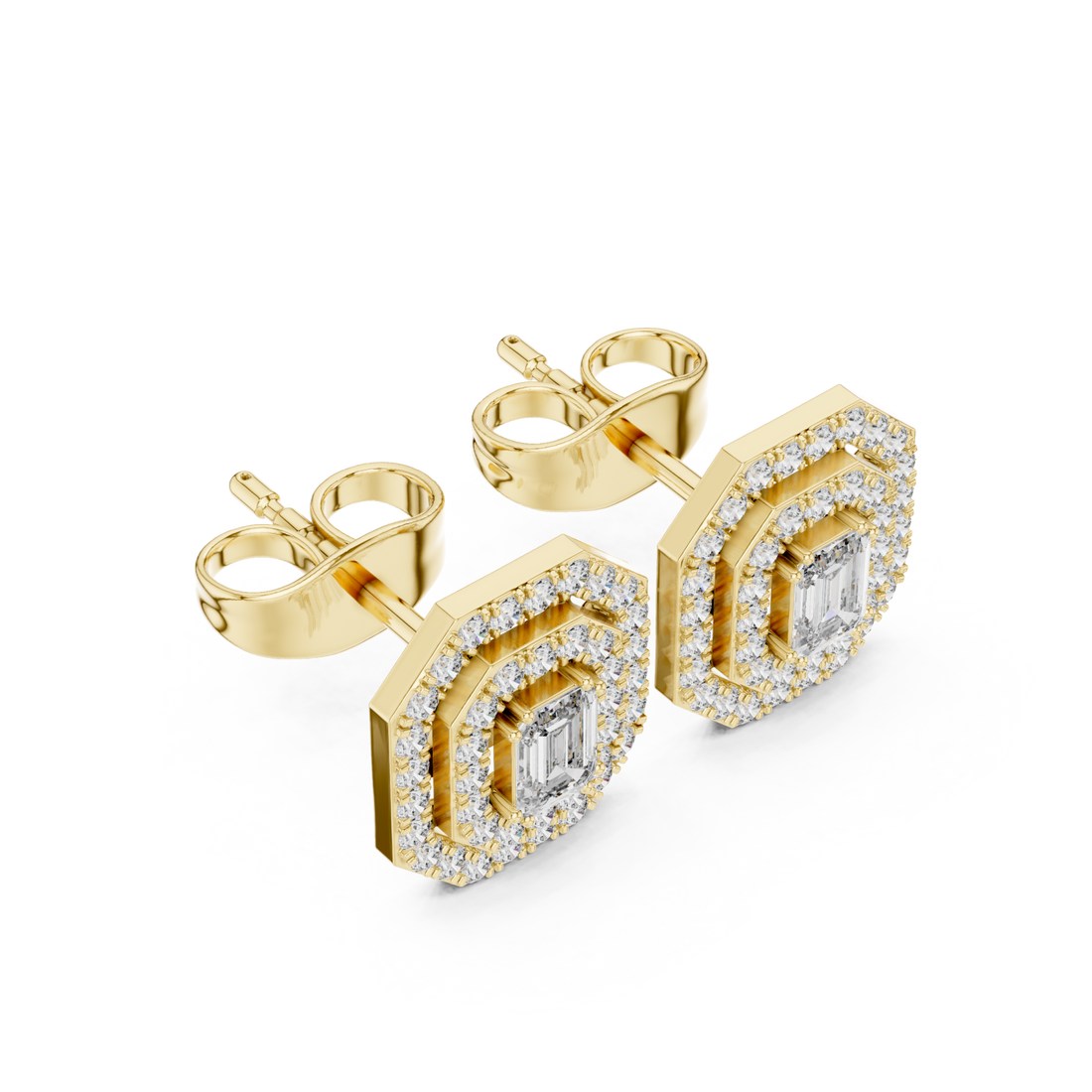 Pristine Double Halo Octagon Studs