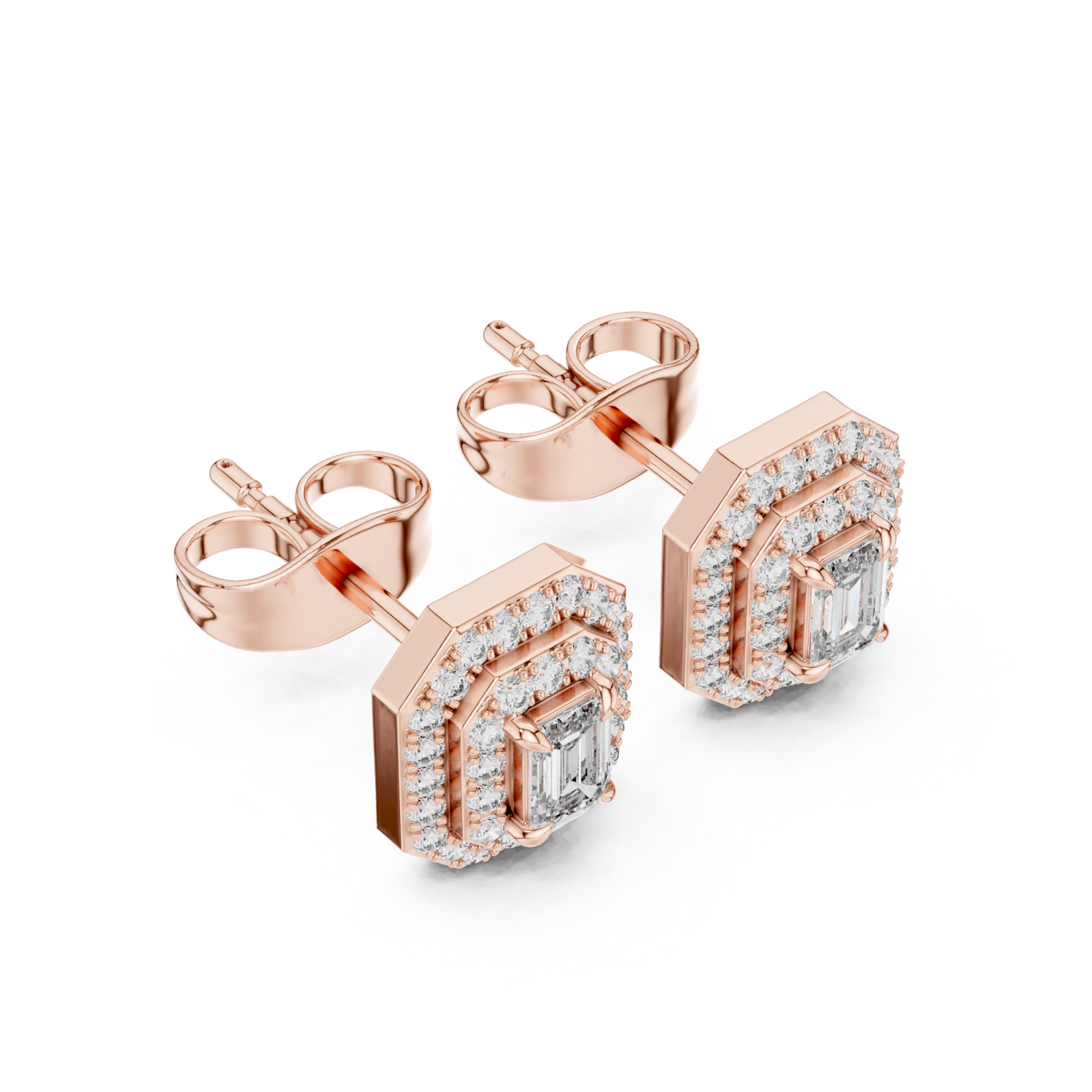  Rose Gold Dazzling Double Halo Geometric Elegance Earrings Right View