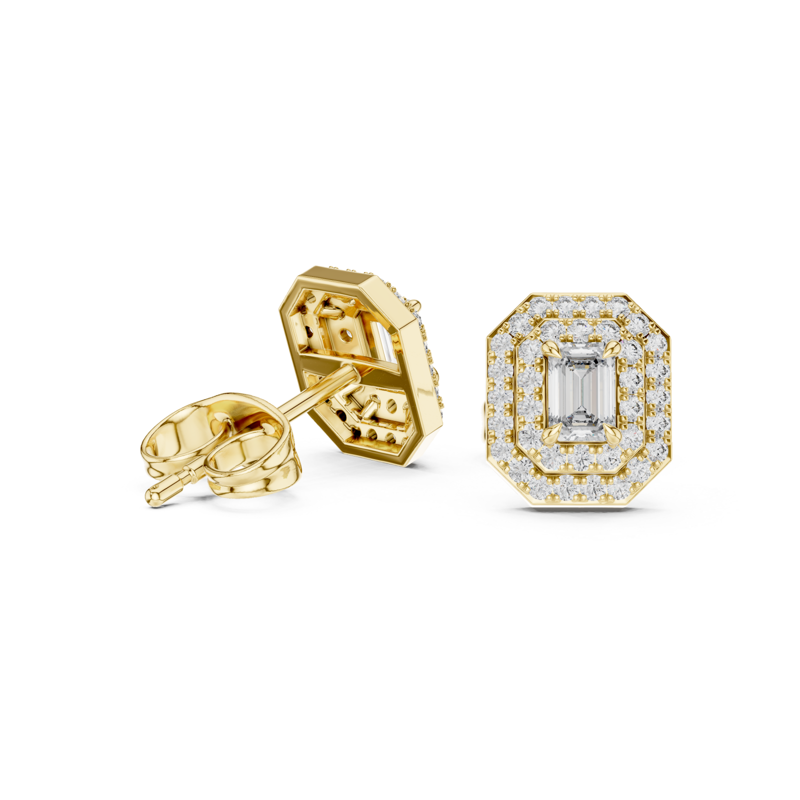 Gold Dazzling Double Halo Geometric Elegance Earrings Left View