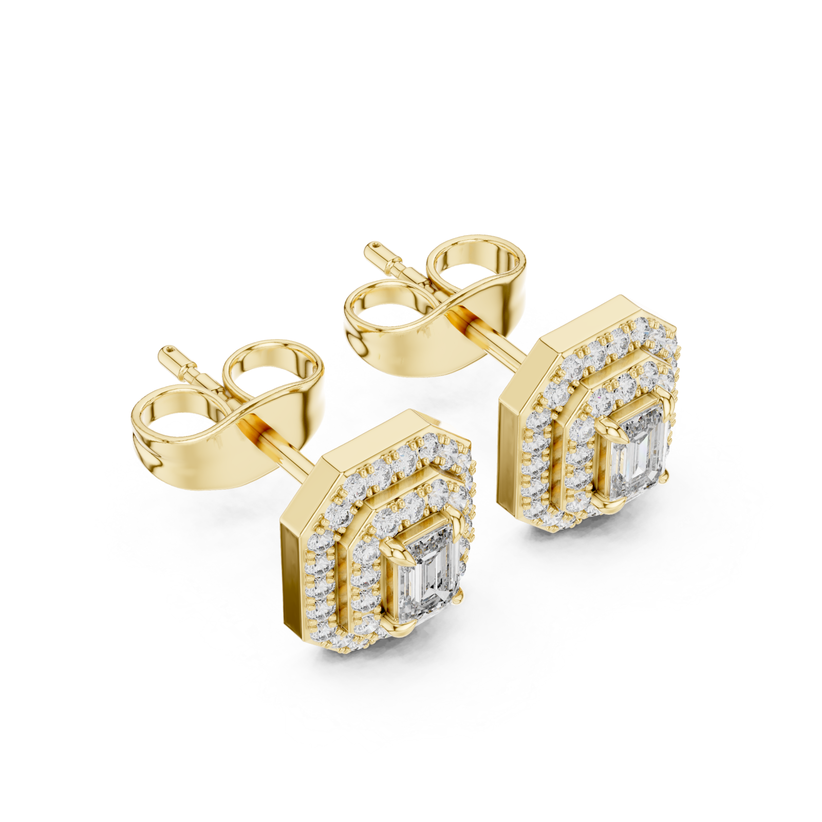 Gold Dazzling Double Halo Geometric Elegance Earrings Right View
