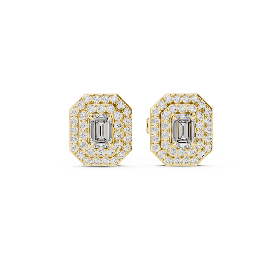 Gold Dazzling Double Halo Geometric Elegance Earrings Right View