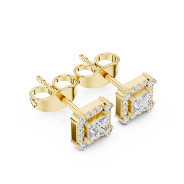 Gold Radiant Halo Stud Princess Earrings Right View