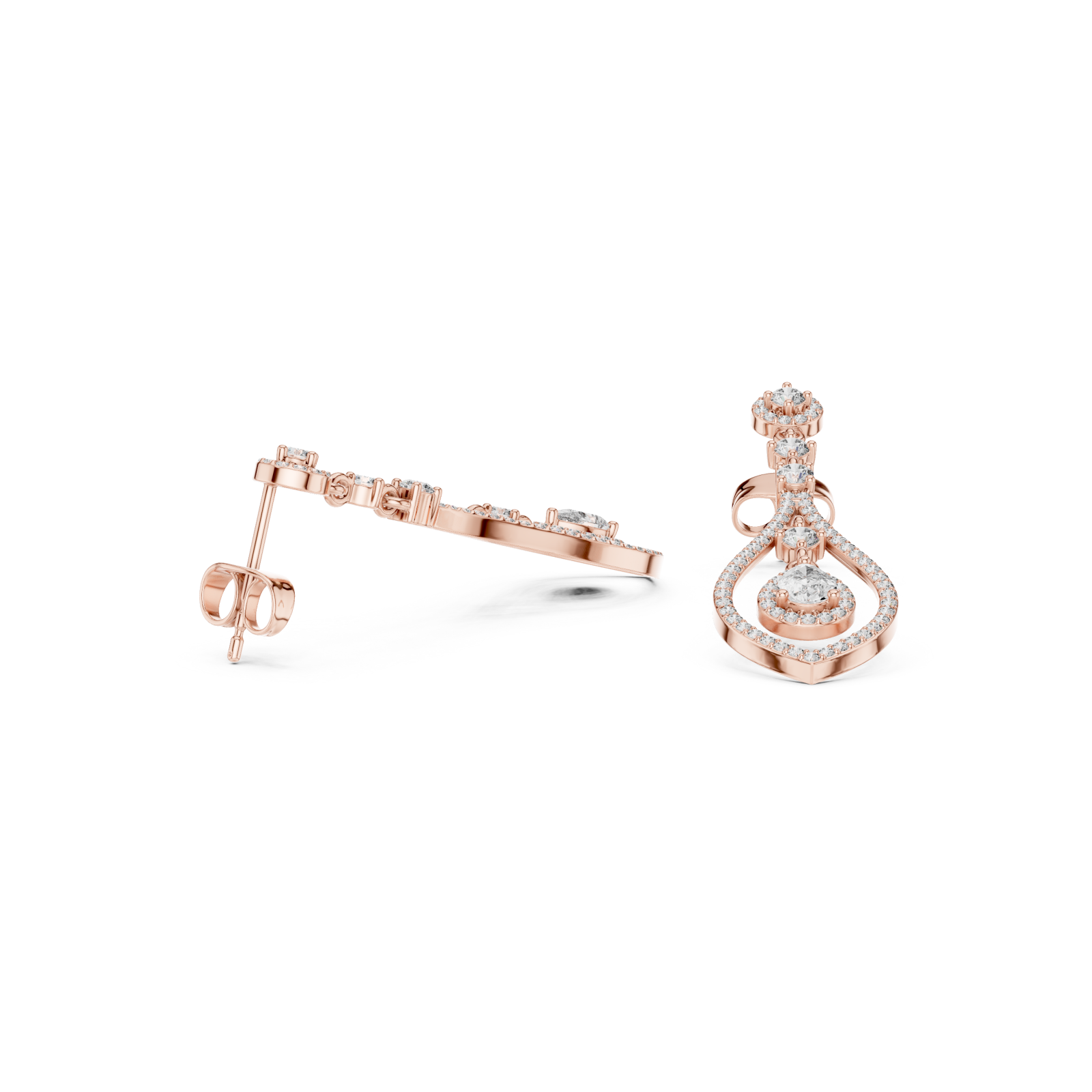  Rose Gold Elegant Sparkle Twist Stud Earrings Left View