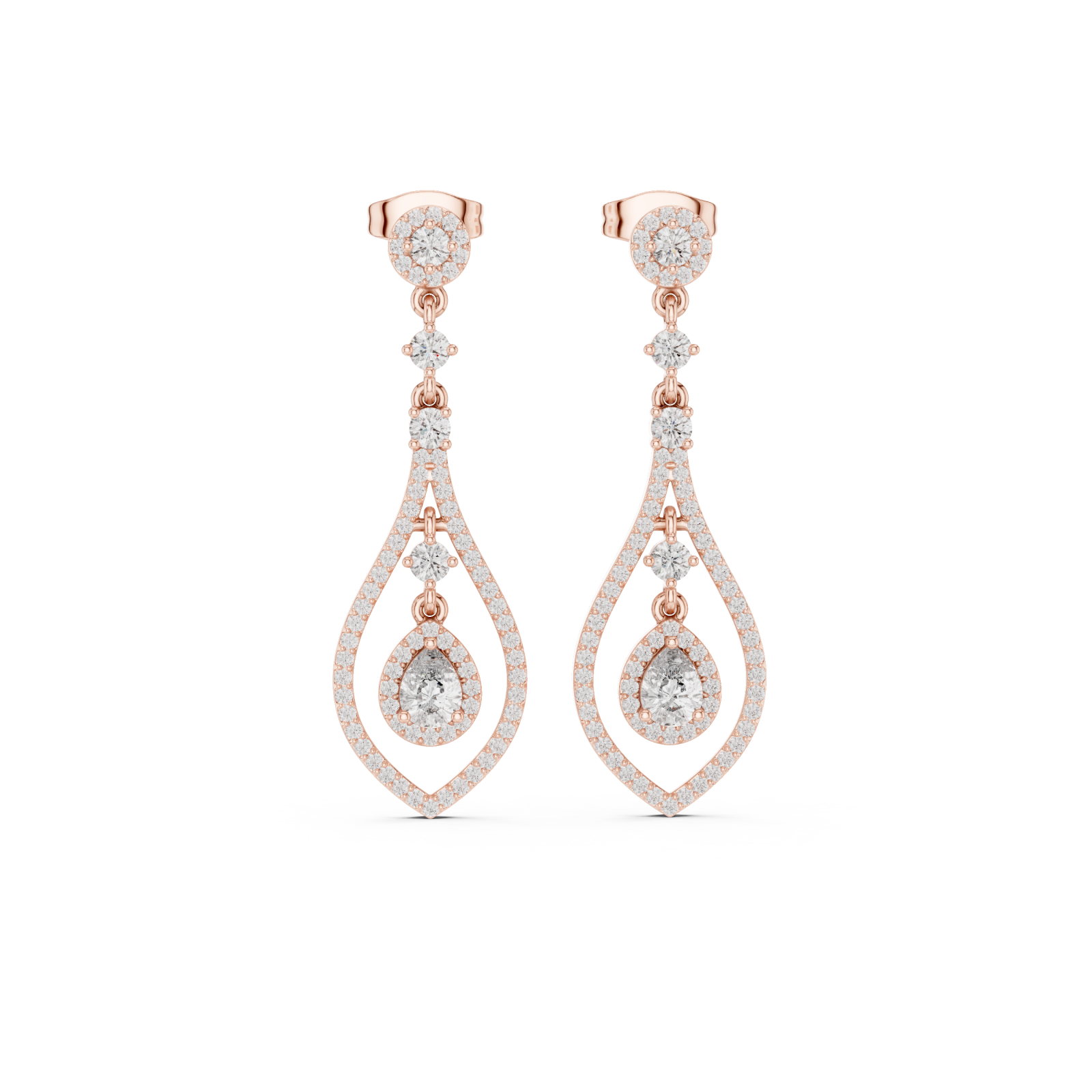  Rose Gold Elegant Sparkle Twist Stud Earrings Front View