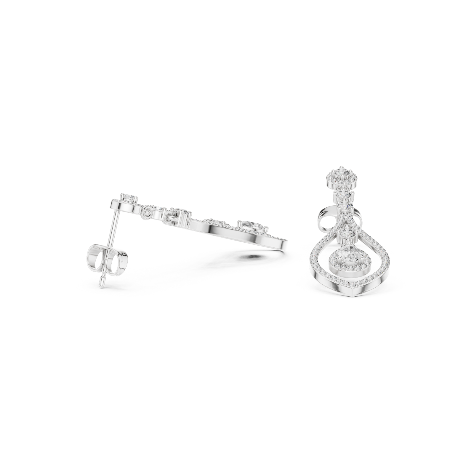  White Gold Elegant Sparkle Twist Stud Earrings Left View