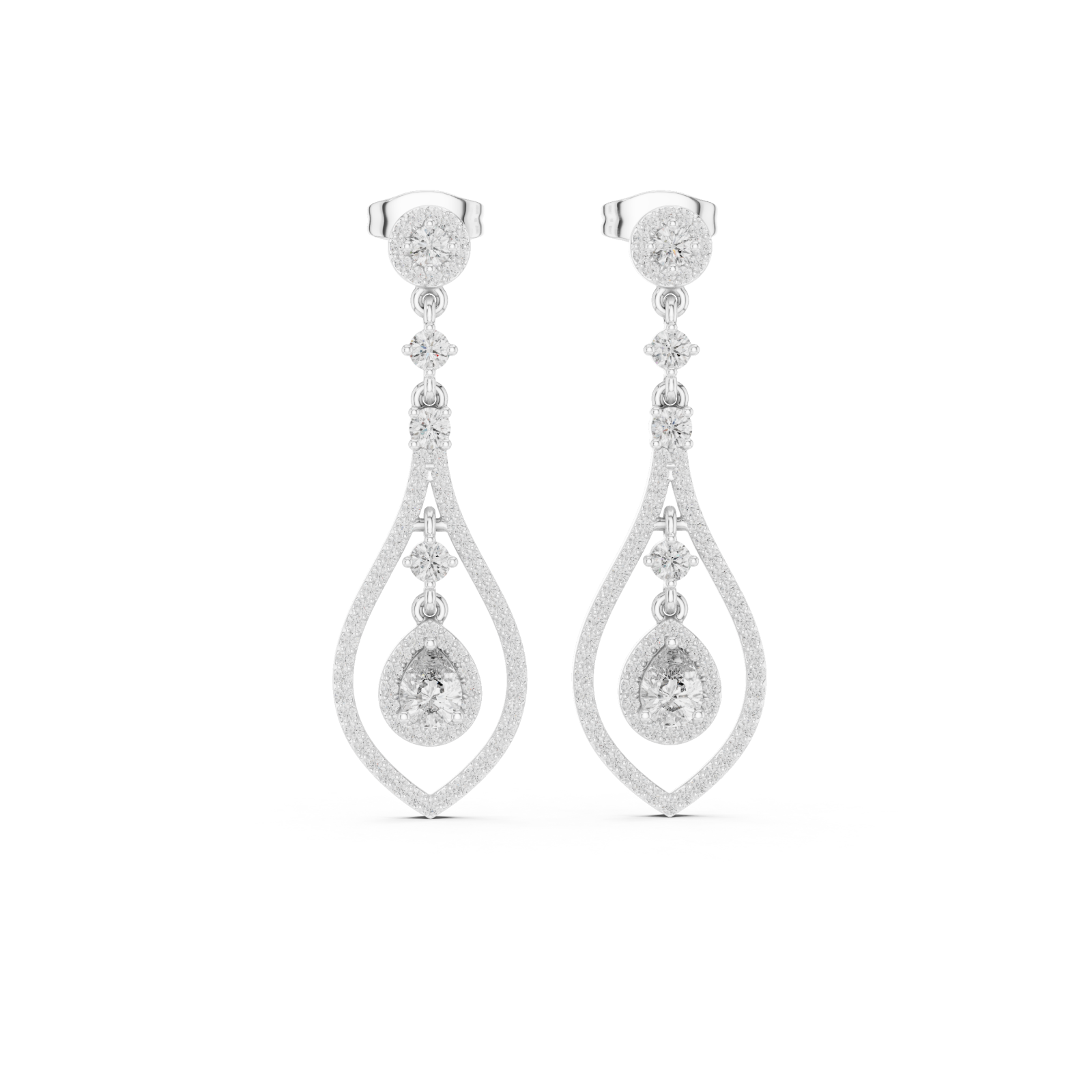  White Gold Elegant Sparkle Twist Stud Earrings Front View