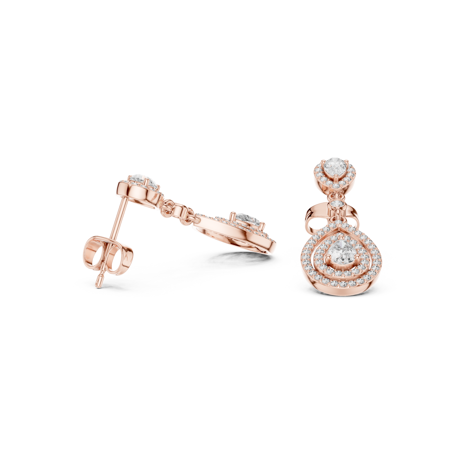  Rose Gold Elegant Radiance Pavé Drop Stud Earrings Left View
