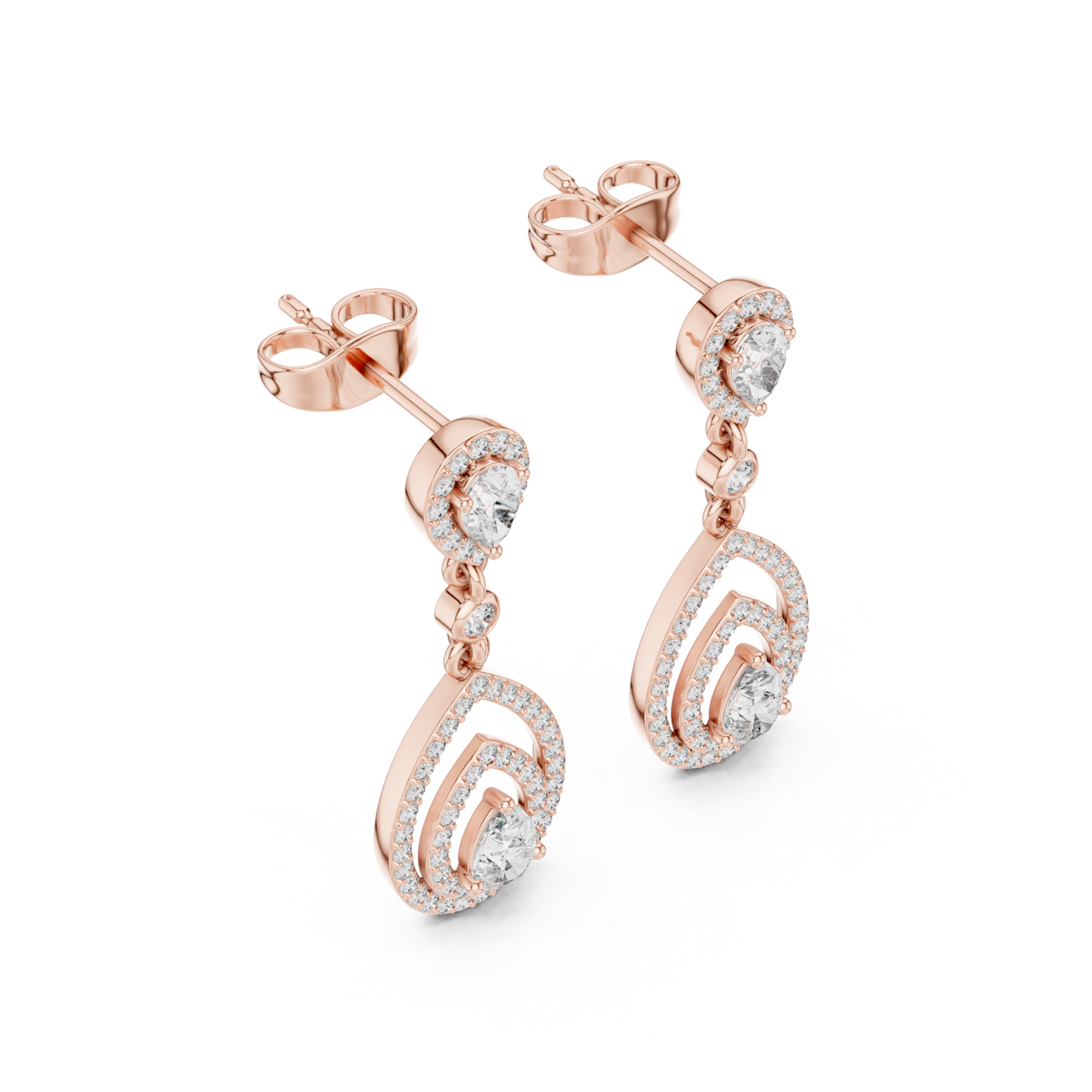  Rose Gold Elegant Radiance Pavé Drop Stud Earrings Right View