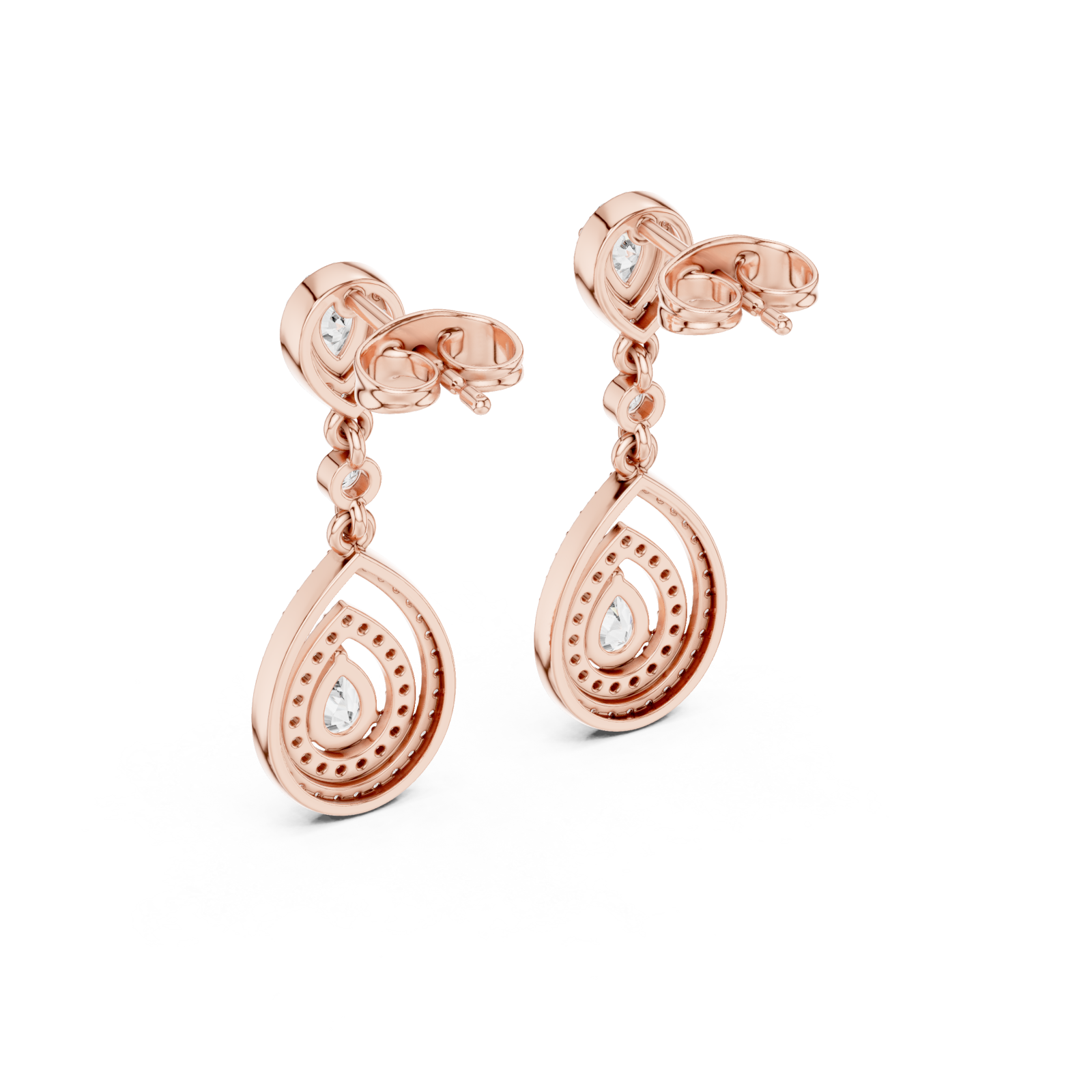  Rose Gold Elegant Radiance Pavé Drop Stud Earrings Side View