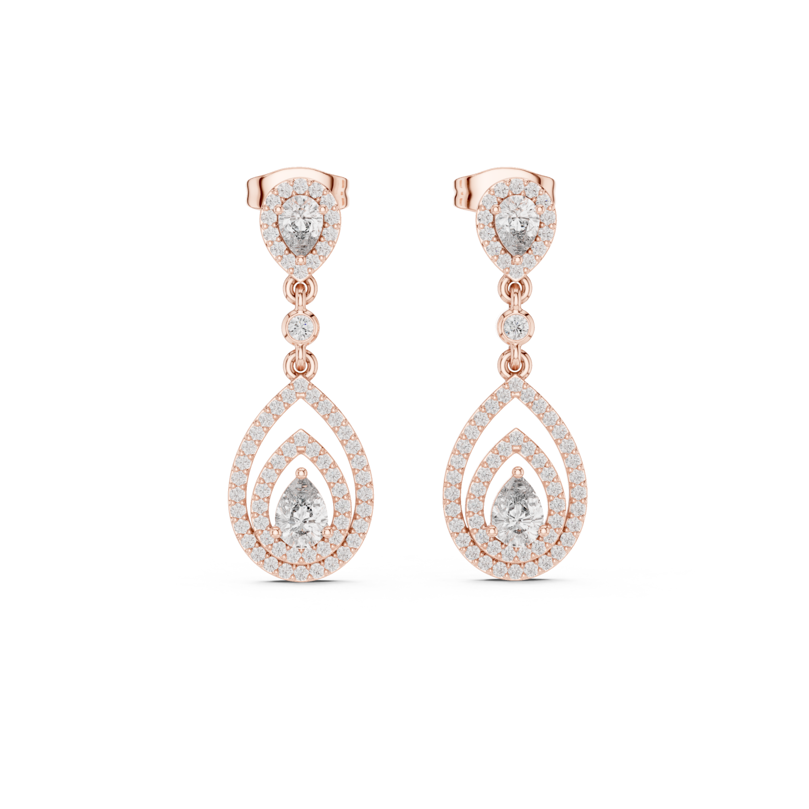  Rose Gold Elegant Radiance Pavé Drop Stud Earrings Front View